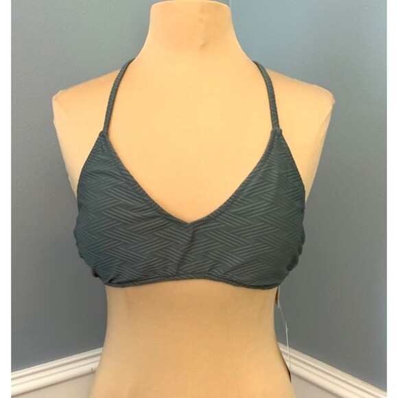 Cupshe Bikini Top Womens M Halter Cross Tie Textured Gray Beach Swim Pool - Picture 1 of 9